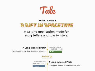 Tale Update xfh1.2: A Rift in Spacetime app application application design authors branding characters design desktop editor fantasy graphic design novel writer sciencefiction timeline writers writing