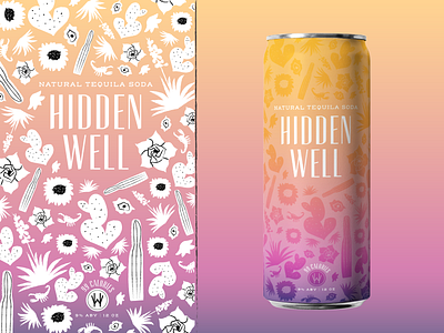 Hidden Well agave cactus can desert flower gradient illustration packaging pattern rose soda tequila yucca