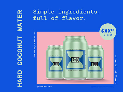 It's bold, it's delicious, it's hard coconut water alcohol blue bold can coconut colorblock green in store packaging pink poster