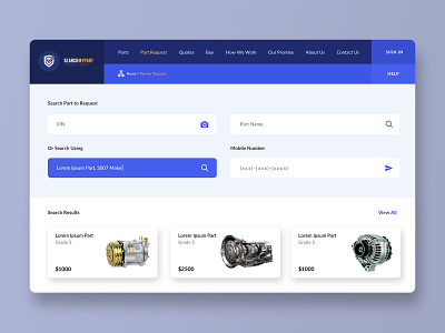 Searching Parts Dashboard Design