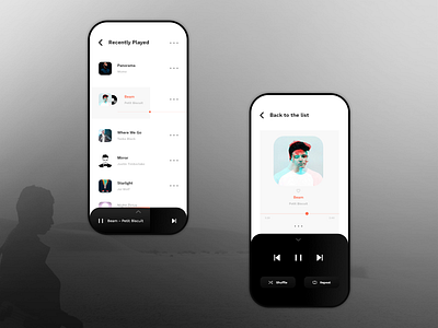 Music app UI concept black clean minimal music player ui ux white