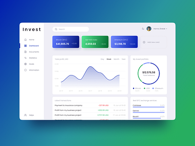 INVEST - Finance dashboard UI design app application bitcoin business dashboard dashboard design design finance invest ui ui design user interface ux web web design