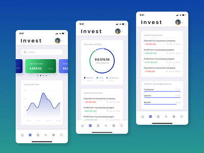 INVEST - Mobile App app application bitcoin crypto dashboard dashboard design design design app finance invest mobile app ui ui design ui mobile user interface ux web