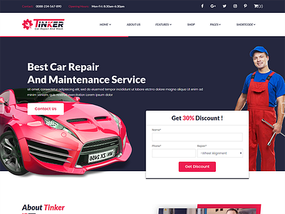 Tinker – Car Repair and eCommerce Template auto auto blog auto shop car blog car repair car shop cars clean flat mechanic mechanic shop car dealer modern