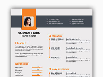 Modern CV & Resume PSD Template by DevItems on Dribbble