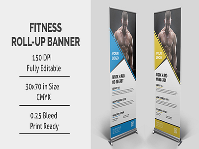 Fitness Roll-up Banner $8.00 banner body colorful commercial creative energy fit fitness fitness center fitness roll up banner