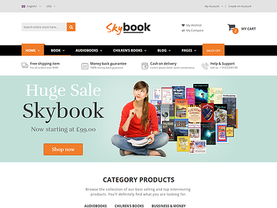 Skybook - Book Shop eCommerce Template book clean clothes ebook library mega menu modern multipurpose online book shop responsive responsive html template