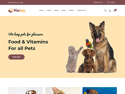 Marten - Pet Food eCommerce Bootstrap4 Template animal animal care animals shop bootstrap business cat clean dog dog food e commerce fashion html5 modern online shop pet pet food pet shop pet sitter puppy responsive