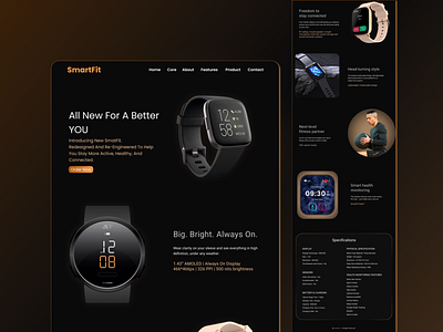 Smart Watch (SmartFit) - Product Landing Page branding figma graphic design product design smart watch smartwatch ui ui ux