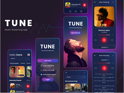 TUNE - Music Streaming Mobile App branding design figma graphic design illustration mobile ui music ap music app ui ui ui design ui ux ux design