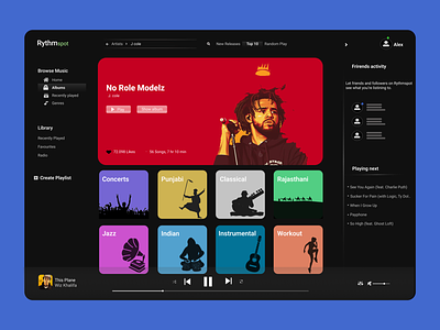 Rythmspot Music App - Dashboard app dark mode design figma music app product design rythmspot ui ux web design