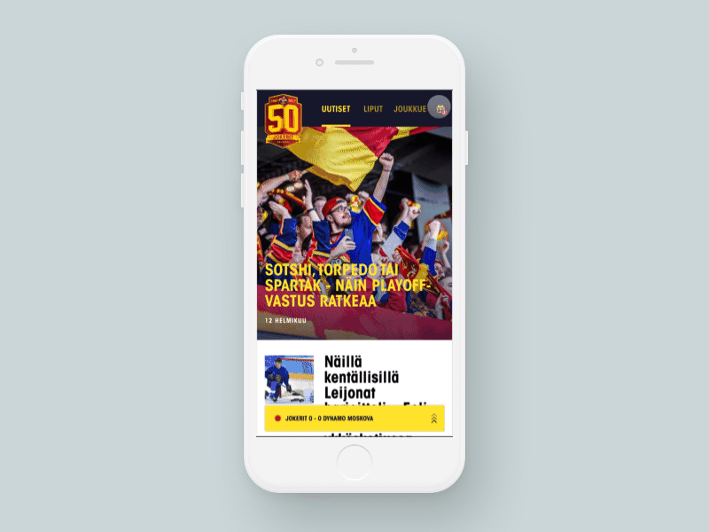 Jokerit app - Merchandises promotion animation app gallery hockey list menu mobile products slide sport transition ui