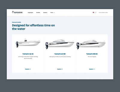 Yamarin front page - Featured models boats grid product ui ux web design yamarin