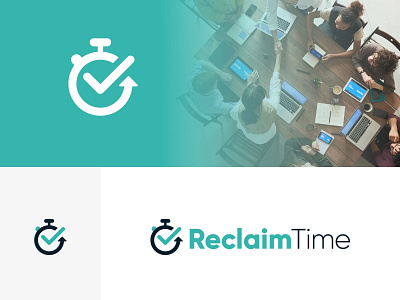 Reclaim Time Logo Design check mark claim logo logo design minimal modern re reclaim reverse simple tick mark time time management