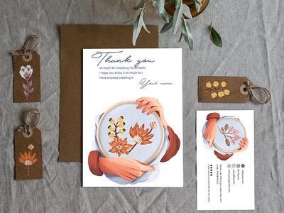 Branding for needlework (business card, postcard, stickers, tags brending design embroidery handmade illustration logo nedlework