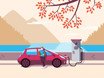 Mountains charging car charging electric illustration mountains