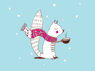 Winter Squirrel animal animated bulgarianartist character gif illustration pink snow squirrel tea winter zdravolinna