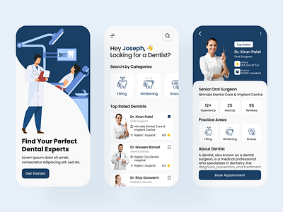 Dental App - Onboarding, Home & Details Screens