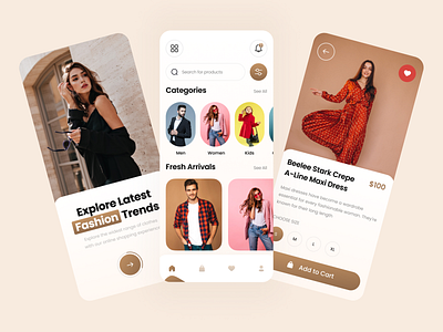 Fashion E-Commerce - Onboarding, Home & Details Screens