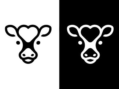 Spilled Milk cow dairy farm heart line logo love mark milk minimal modern negative space