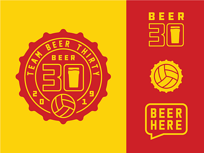 Beer Here bar beer bottle cap concept here leauge lines logo mark summer thirty volleyball