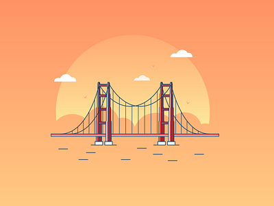 Golden Gate Bridge illustration bridge golden gate golden gate bridge illustration outline illustration san francisco sky sunset vector