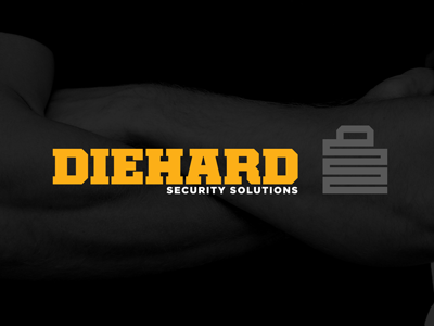 Diehard black lock logo security typography yellow