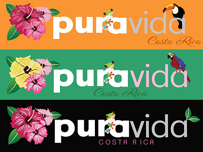 Pura Vida x 3 costarica flowers frog logo parrot puravida toucan