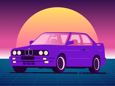 Back to the 80s cars illustration