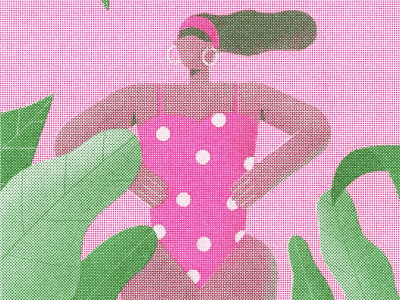 A girl from Aruba (riso pink) art beach character design design drawing girl illustration printmaking prints procreate riso risograph