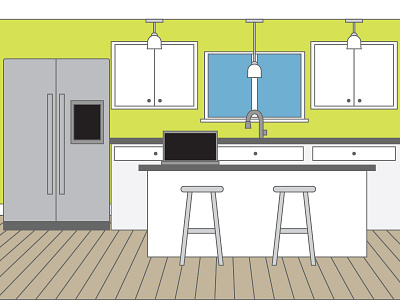 Kitchen flat illustration illustrator kitchen line storyboard. vector