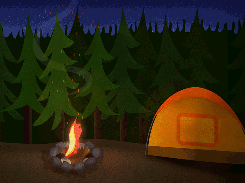 Campfire animation camping cell animation fire illustration motion tent