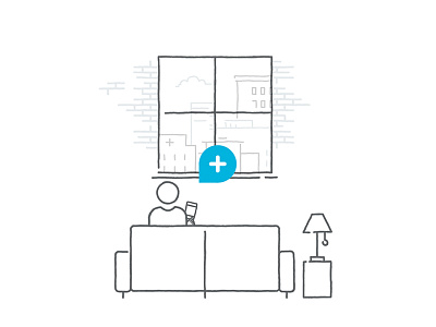 Wip scene app couch healthcare line message window