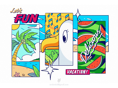 “VACATION : Delicious Vibes” animation beach bird delicious funny graphic design illustration mvdswink nature vacation vibes