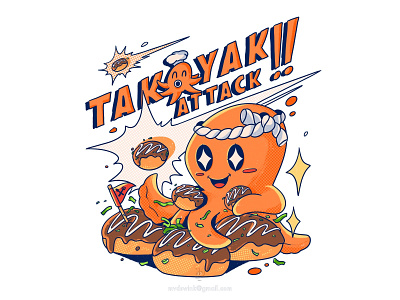 Takoyaki Attack delicious food graphic design illustration japan japanese mvdswink octopus squid takoyaki tshirtdesign