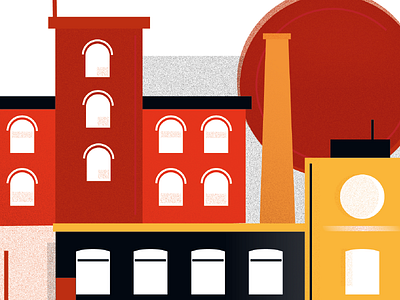 Sneakpeak - my hometown ŁÓDŹ <3 architecture city factory grain illustration red sun urban