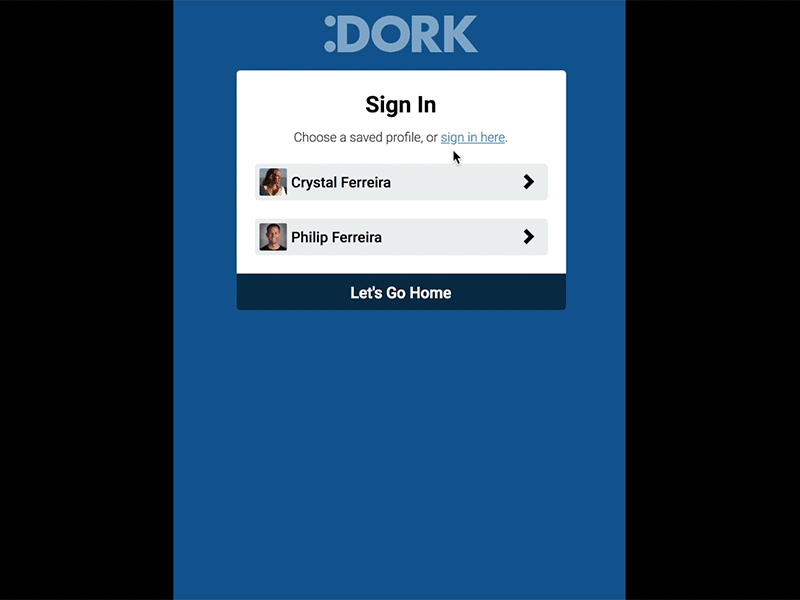 DORK Sign-In form with 4-Digit PIN for remembered users.
