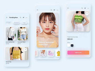 Soft Neumorphism design screen for shopping experience.