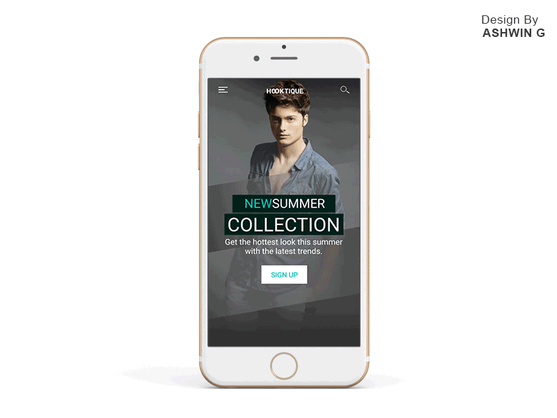 Start screen with sign up ecommerce design fashion app interaction design motiondesign screen design