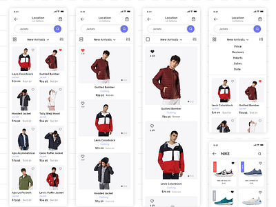 Ecommerce interfaces screens