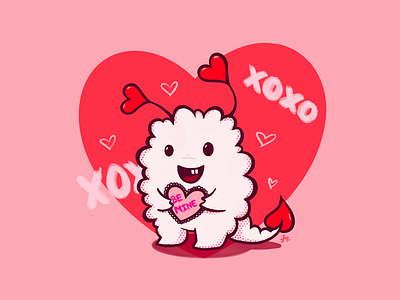 Be Mine <3 design digital art digital drawing fluff graphic design heart hearts hugs illustration love monster pink procreate valentine valentines card valentines day vector xoxo