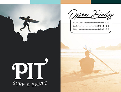 Pit Surf and Skate Shop Rebranding beach branding design graphic design illustration local local business logo mockup ocean rebrand rebranding redesign sand skateboarding surf surfing typography vector