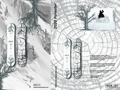 Forester Snowboard - Ride Snowboards action sports advertisement concept design forest graphic design magazine mockup nature skateboarding skiing snow snowboard snowboarding tree winter