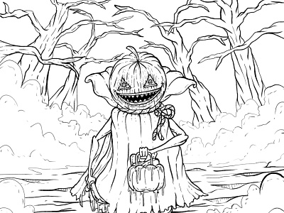 Pumpkin Head character creepy horror illustration