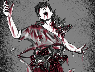 Gremlin Eat Human alive character creepy horror illustration