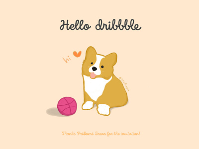 Hello Dribbble! | Simple Digital Painting corgi hello dribble hello world illustration