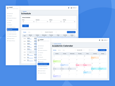 Schedule and Calendar Design for School Management Dashboard