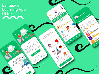 Language Learning Application UI Kit android app design graphic design green ios modern ui uikit