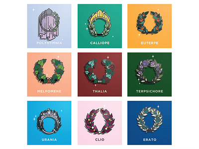 The Nine Muses Enamel Pins apparel enamel pin greek illustration kickstarter campaign muse pin