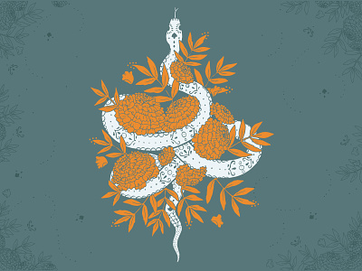Marigold Snake day of the dead floral flowers helen oldham illustration illustrator marigolds screen print snake